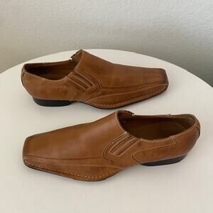 Aldo Loafers Cognac Brown Leather Slip-On Side Stretch Men's 41 (US 8)‎